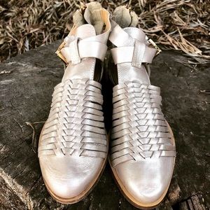 “House of Harlow 1960” Gold Strappy Ankle Booties